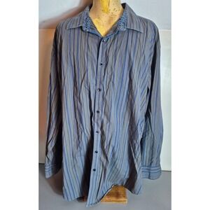 Robert Graham Mens Button-Up Dress Shirt 4XL Gray Black Blue Striped